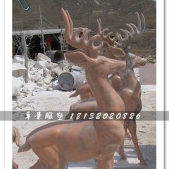 石頭小鹿雕塑，小鹿石雕