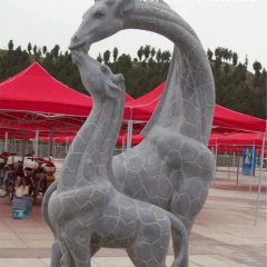 母子長頸鹿石雕，公園動(dòng)物石雕