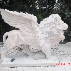 飛獅石雕，晚霞紅飛獅雕塑