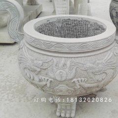 龍浮雕香爐，寺廟香爐石雕
