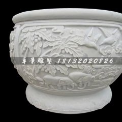 白色石頭水缸，漢白玉石水缸