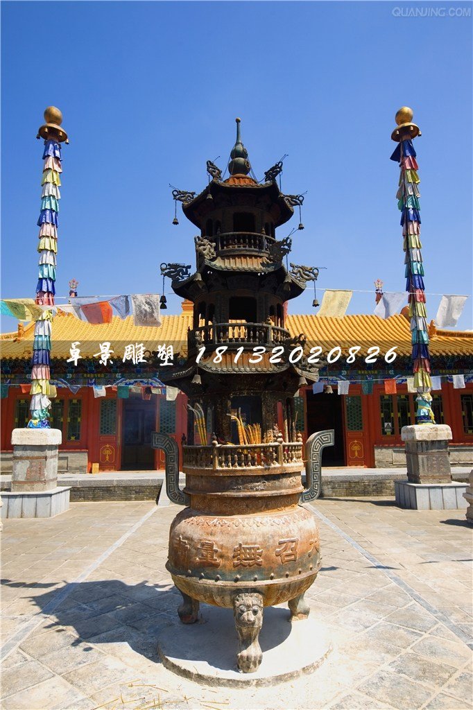 寺廟銅香爐，三足香爐銅雕 (2)