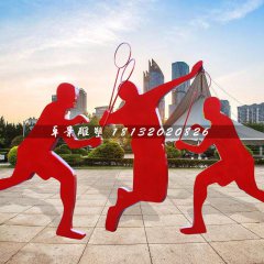 打羽毛球雕塑，玻璃鋼抽象人物運(yùn)動(dòng)雕塑