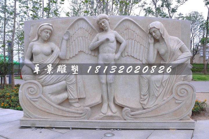 天使石浮雕，公園石浮雕