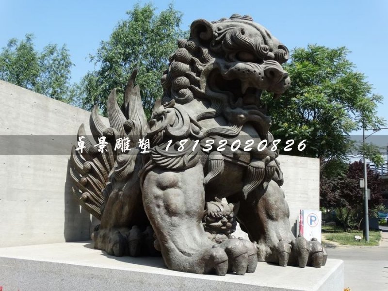 大型銅獅子，戲球獅銅雕 (2)