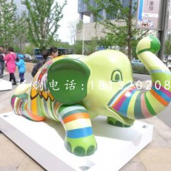玻璃鋼彩繪動物，小象雕塑