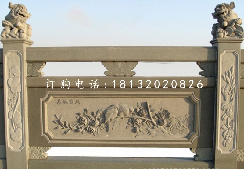 青石欄板雕塑，鳥語花香石浮雕欄板