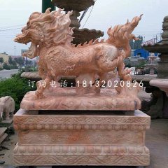 晚霞紅麒麟，古代神獸石雕，門口麒麟石雕