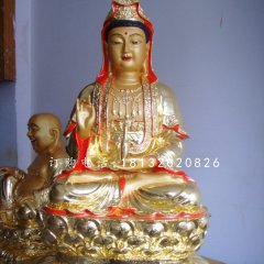 坐式銅觀音，彩繪銅觀音雕塑