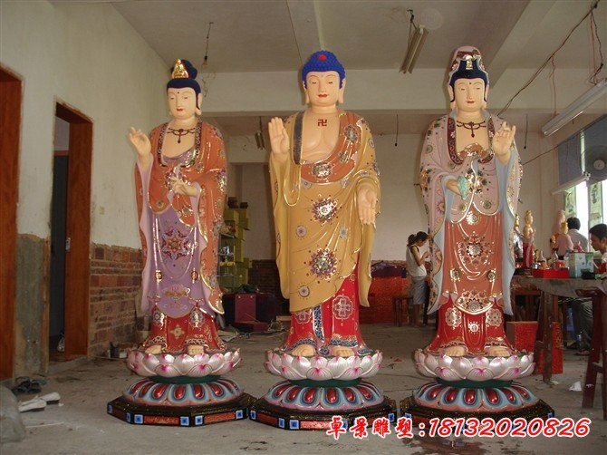 玻璃鋼西方三圣雕塑，彩繪佛像雕塑